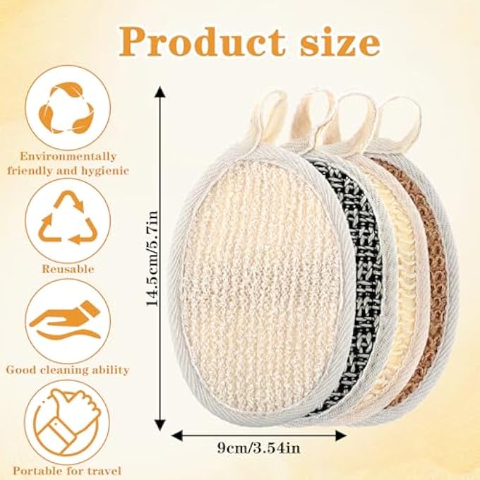 Molain 4 Pack Natural Exfoliating Body Scrubber, Eco-Friendly Bath Sponge for Men Women Shower Scrub - Image 2